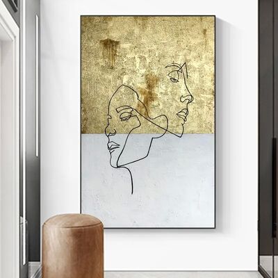 Modern Abstract Design Gold Foil Hand-Painted Oil Painting Canvas Wall Art with Customized Size