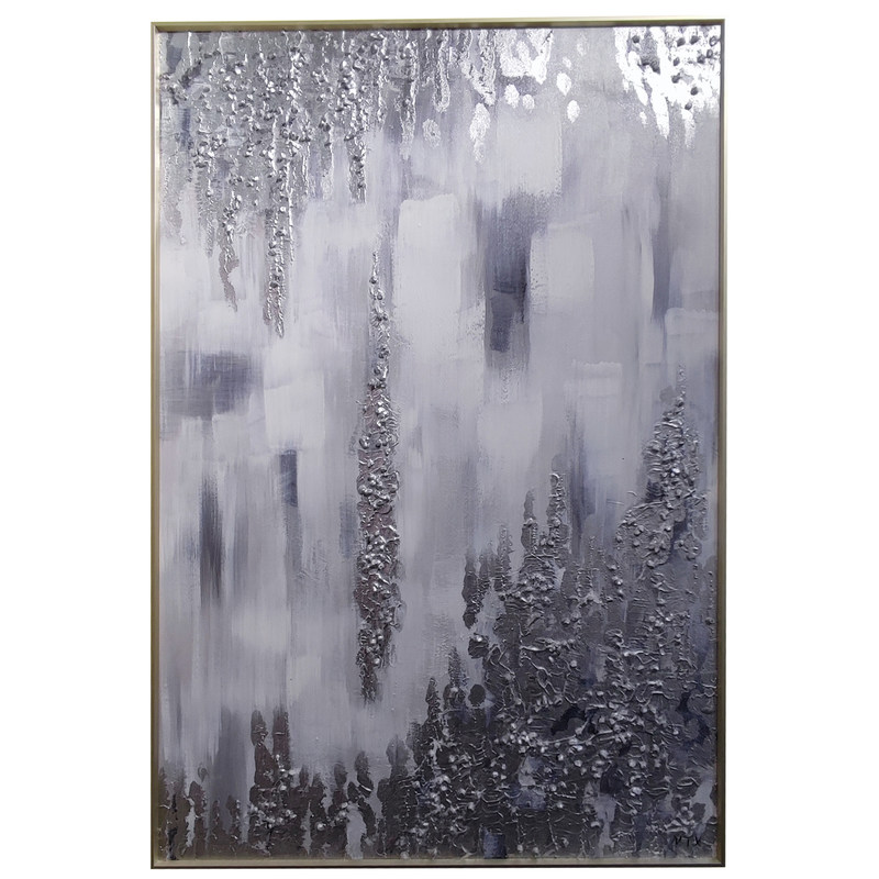 Customized Size Accepted Handpainted Abstract Silver Foil Art Oil Painting Wall Art Decorative Painting