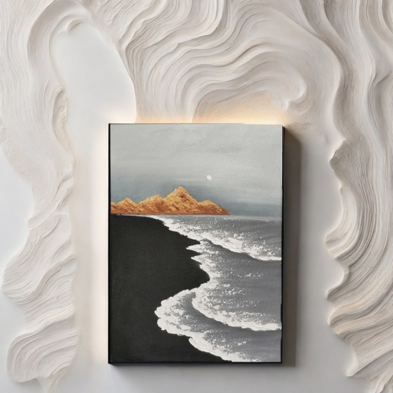 Hand Painted Modern Wall Art 3d Sea Wave Texture Sand Beach Abstract Relief Painting Canvas Materials for Living Room Decoration